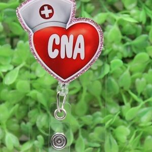 CNA Heart Badge Reel with Red and Pink Glitter